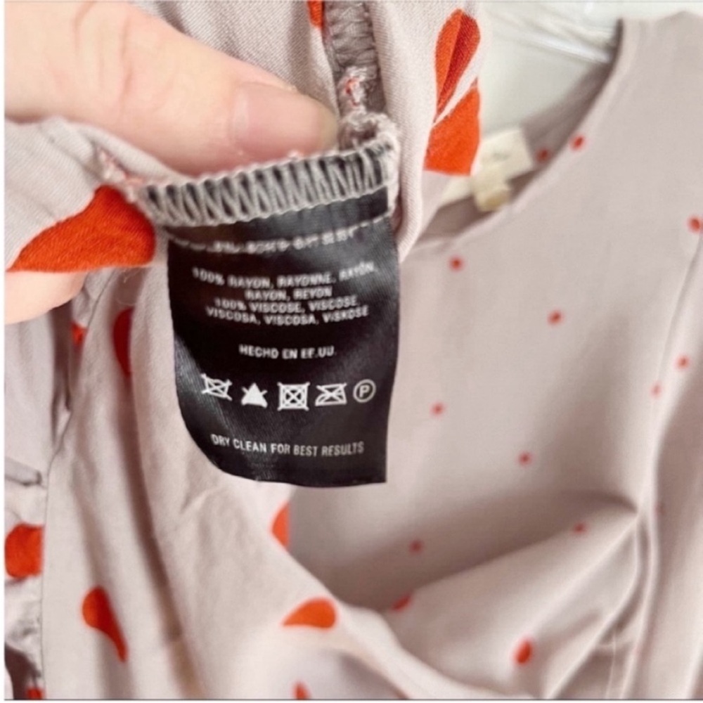 Anthropologie Meadow Rue Minutiae dress gray polka dots orange ruffle - Picture 9 of 11